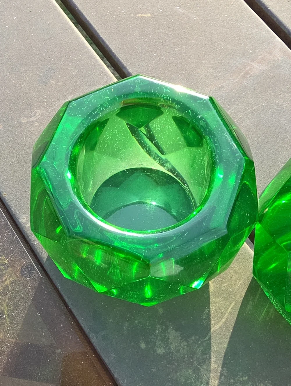 Faceted Green Glass Decorative Candle Voltives - Emerald Accent.